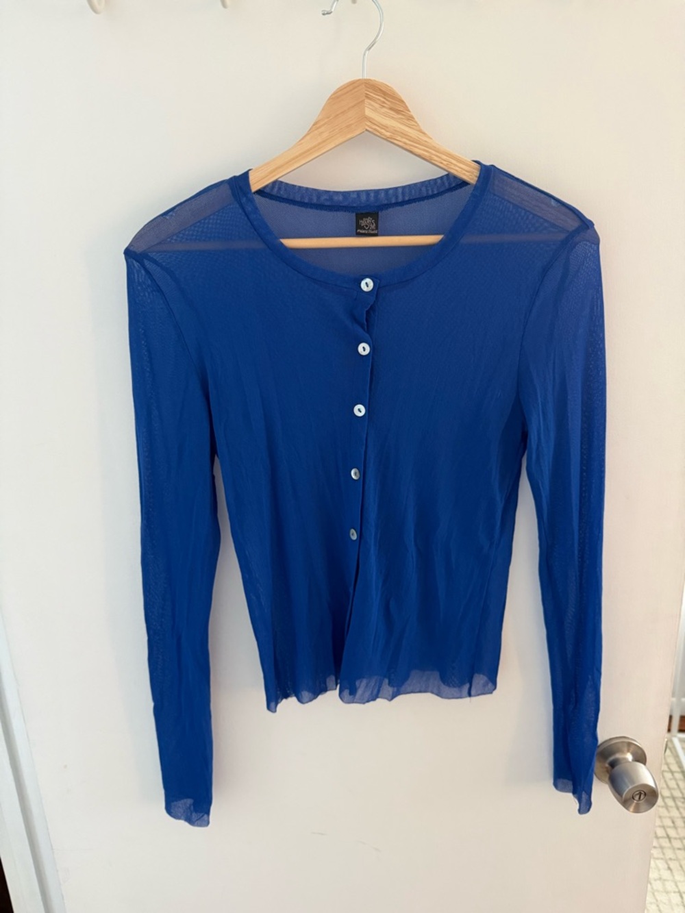 Only Hearts Sheer Button-Down Long Sleeve Top Cobalt Blue